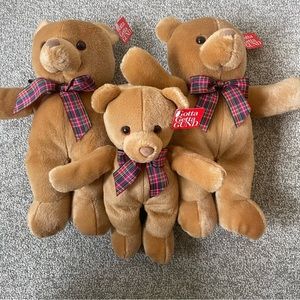 3 x NWT Vintage GUND Bo Bear Tan Teddy Bear Plaid Bow 10" Plush Stuffed Animals